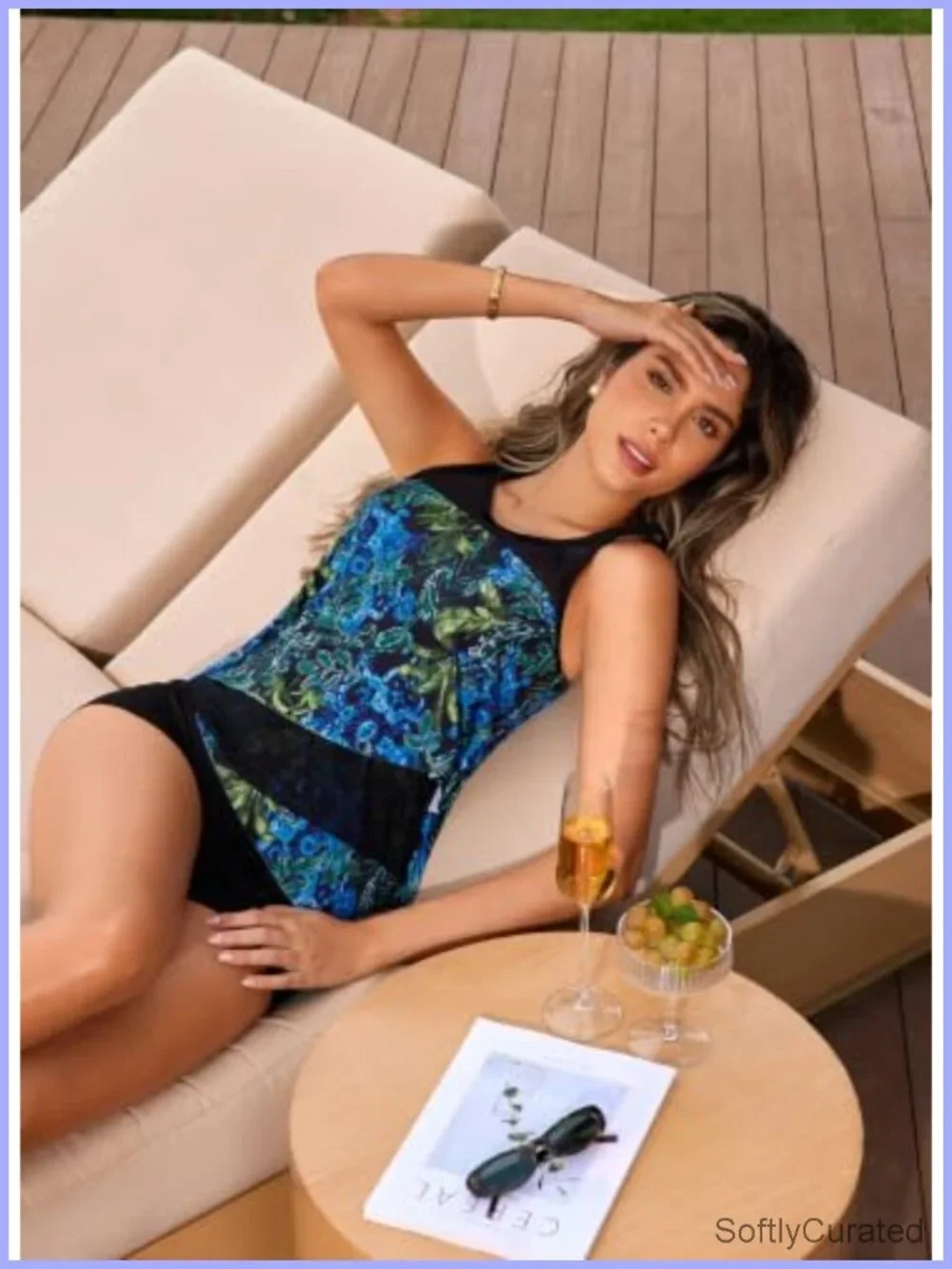 Ruffle Mesh Tankini Swimsuit with Tummy Control Shorts